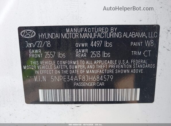 5NPE34AF8JH684579 2018 HYUNDAI SONATA White Շարժիչի բաժամունքի տեսք