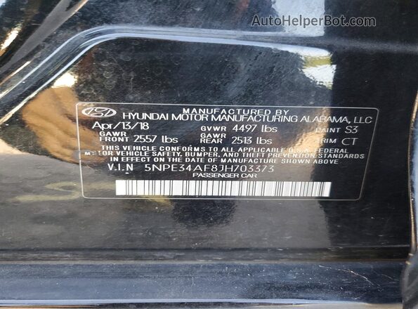 5NPE34AF8JH703373 2018 HYUNDAI SONATA Black Engine compartment view