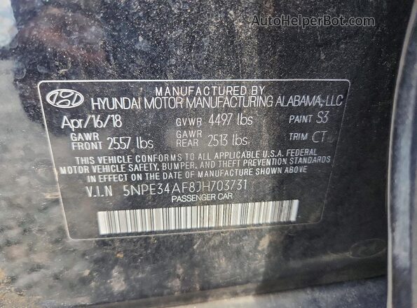 5NPE34AF8JH703731 2018 HYUNDAI SONATA Black Widok komory silnika