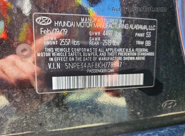 5NPE34AF8KH778947 2019 HYUNDAI SONATA Black Вид підкапотного простору