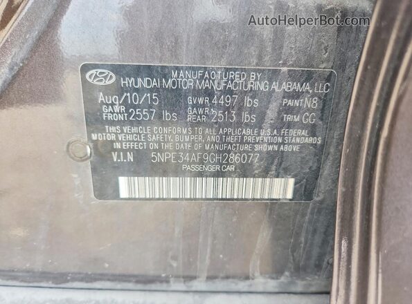 5NPE34AF9GH286077 2016 HYUNDAI SONATA Gray Շարժիչի բաժամունքի տեսք