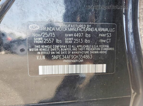 5NPE34AF9GH354863 2016 HYUNDAI SONATA Black Շարժիչի բաժամունքի տեսք