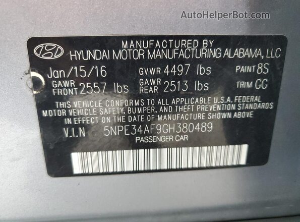 5NPE34AF9GH380489 2016 HYUNDAI SONATA Серебряный Вид подкапотного пространства