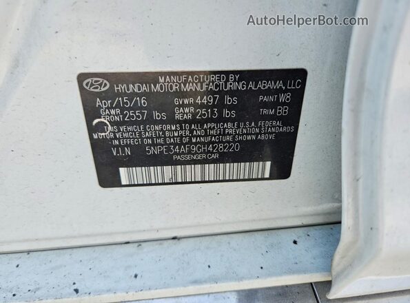 5NPE34AF9GH428220 2016 HYUNDAI SONATA White Շարժիչի բաժամունքի տեսք
