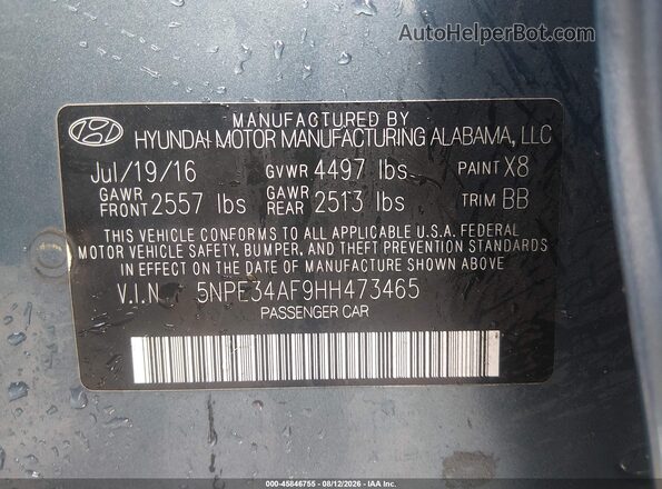 5NPE34AF9HH473465 2017 HYUNDAI SONATA Blue Engine compartment view