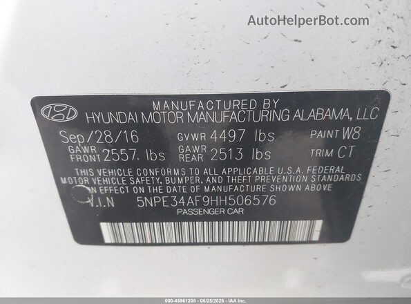 5NPE34AF9HH506576 2017 HYUNDAI SONATA White Vista del compartimento del motor