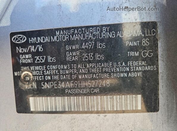 5NPE34AF9HH527248 2017 HYUNDAI SONATA Silver Вид підкапотного простору