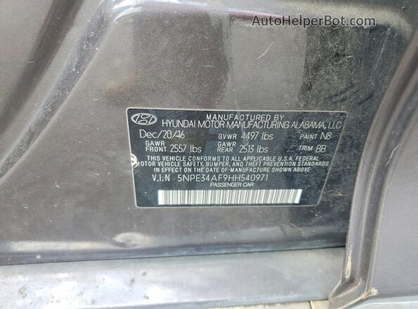 5NPE34AF9HH540971 2017 HYUNDAI SONATA Gray Engine compartment view