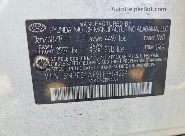 5NPE34AF9HH554224 2017 HYUNDAI SONATA White Widok naklejki z numerem VIN
