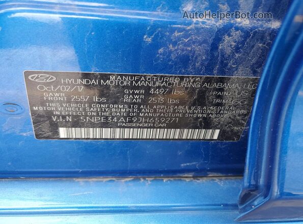 5NPE34AF9JH659271 2018 HYUNDAI SONATA Blue Vista del compartimento del motor
