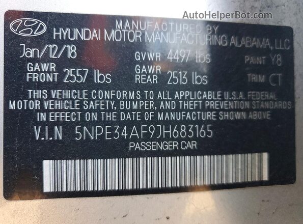 5NPE34AF9JH683165 2018 HYUNDAI SONATA Silver Vista del compartimento del motor