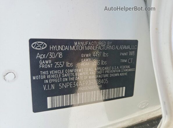 5NPE34AF9JH708405 2018 HYUNDAI SONATA White Vista del compartimento del motor