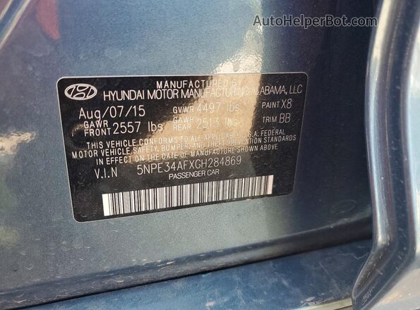 5NPE34AFXGH284869 2016 HYUNDAI SONATA Blue Вид підкапотного простору