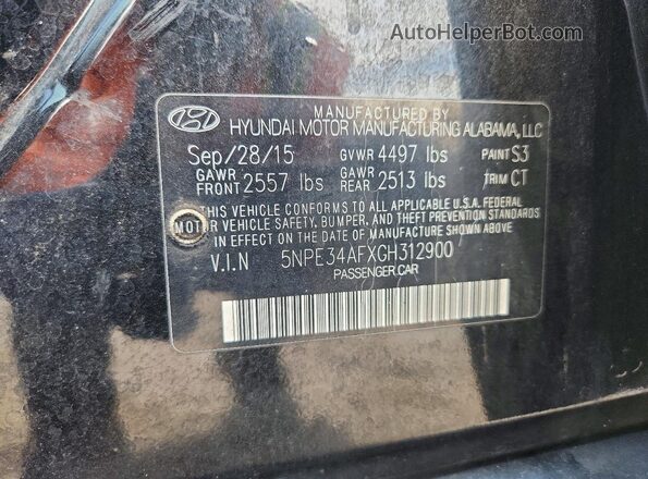 5NPE34AFXGH312900 2016 HYUNDAI SONATA Black Widok naklejki z numerem VIN