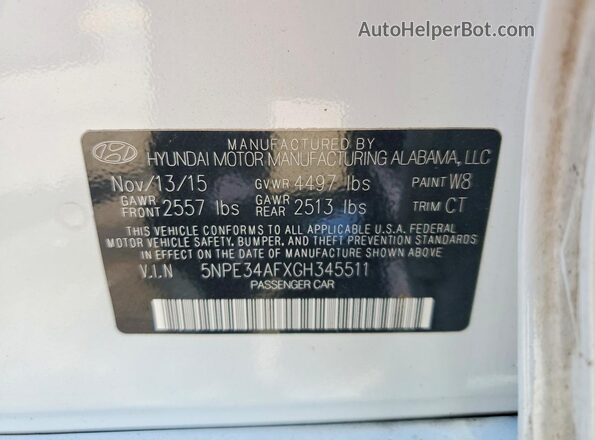 5NPE34AFXGH345511 2016 HYUNDAI SONATA White Engine compartment view