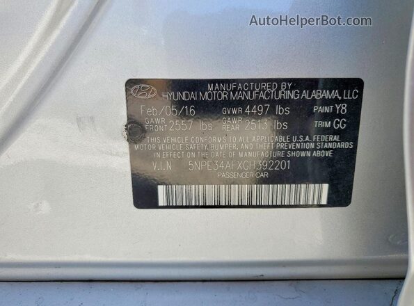 5NPE34AFXGH392201 2016 HYUNDAI SONATA Silver Engine compartment view