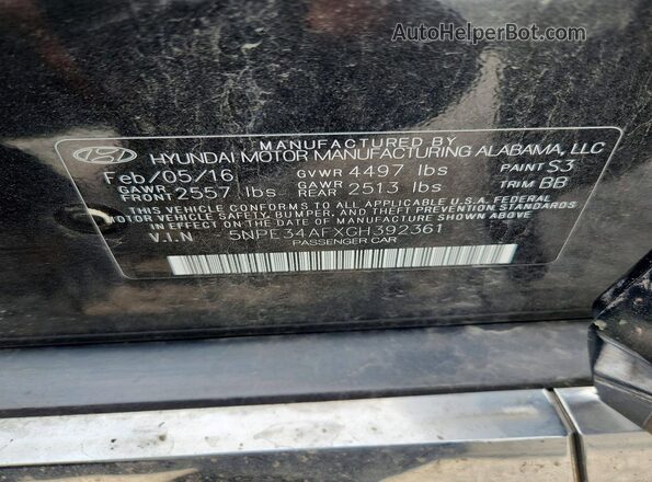 5NPE34AFXGH392361 2016 HYUNDAI SONATA Черный Вид наклейки с VIN-кодом