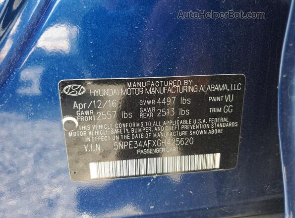5NPE34AFXGH425620 2016 HYUNDAI SONATA Синий Вид наклейки с VIN-кодом