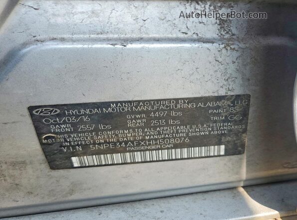 5NPE34AFXHH508076 2017 HYUNDAI SONATA Gray Vista del compartimento del motor