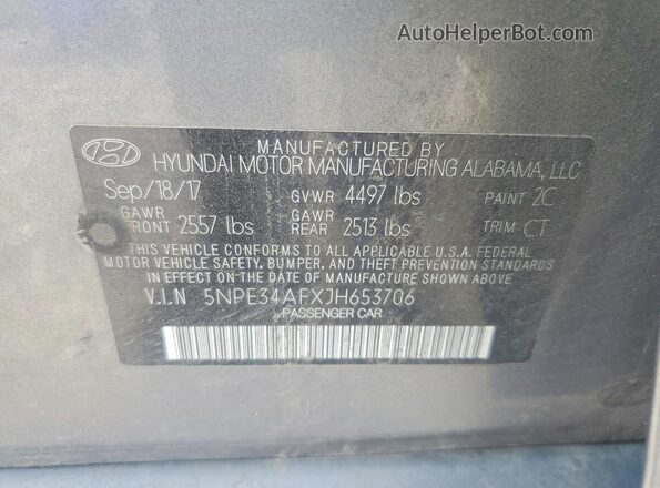5NPE34AFXJH653706 2018 HYUNDAI SONATA Gray Widok naklejki z numerem VIN