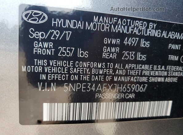 5NPE34AFXJH659067 2018 HYUNDAI SONATA Gray Vista del compartimento del motor
