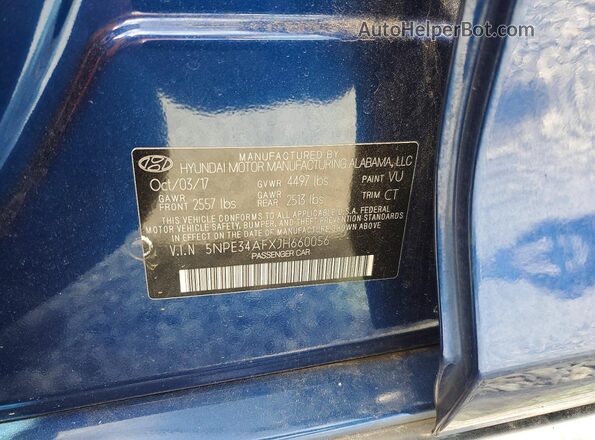 5NPE34AFXJH660056 2018 HYUNDAI SONATA Blue VIN sticker view