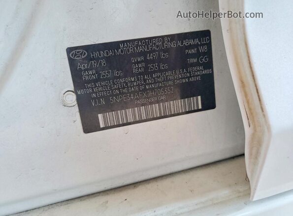 5NPE34AFXJH705352 2018 HYUNDAI SONATA White Vista del compartimento del motor