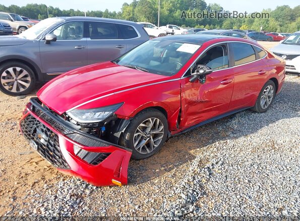 5NPEF4JA0MH078418 2021 HYUNDAI SONATA Red წინა მარცხენა ხედი სამი მეოთხედიდან