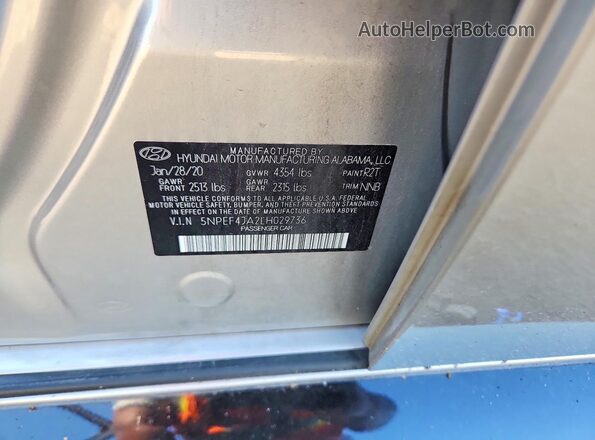 5NPEF4JA2LH029736 2020 HYUNDAI SONATA Silver ძრავის განყოფილების ხედი