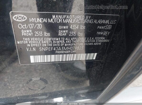 5NPEF4JA3MH079823 2021 HYUNDAI SONATA Black Widok komory silnika