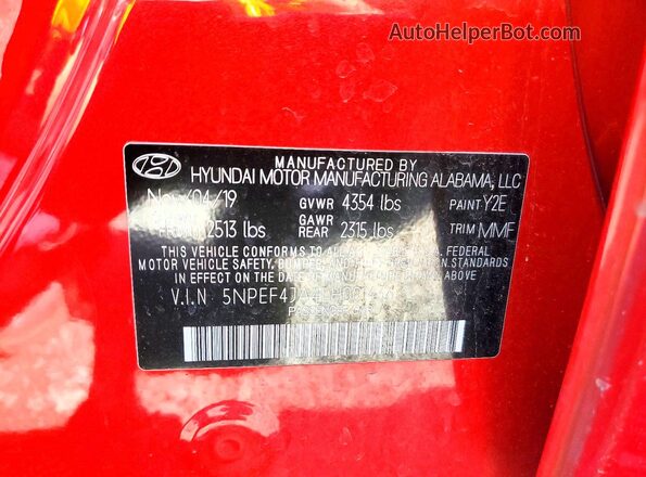 5NPEF4JA4LH001436 2020 HYUNDAI SONATA Red Շարժիչի բաժամունքի տեսք