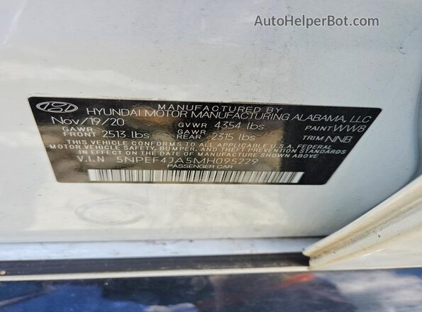 5NPEF4JA5MH095229 2021 HYUNDAI SONATA White Շարժիչի բաժամունքի տեսք