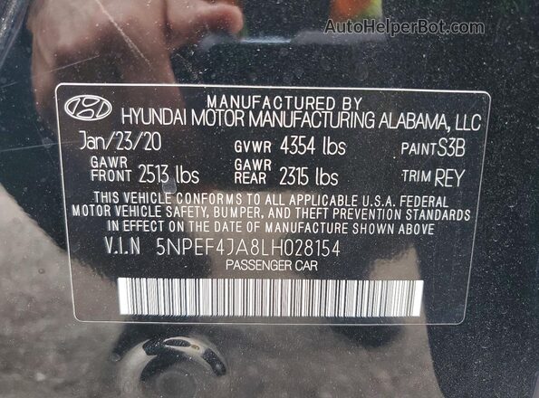 5NPEF4JA8LH028154 2020 HYUNDAI SONATA Black Вид наклейки з VIN-кодом