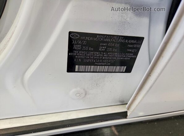 5NPEF4JA9LH059137 2020 HYUNDAI SONATA White Շարժիչի բաժամունքի տեսք