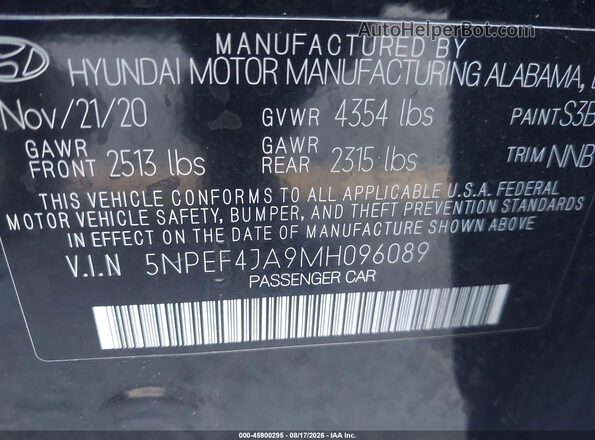 5NPEF4JA9MH096089 2021 HYUNDAI SONATA Black Widok komory silnika