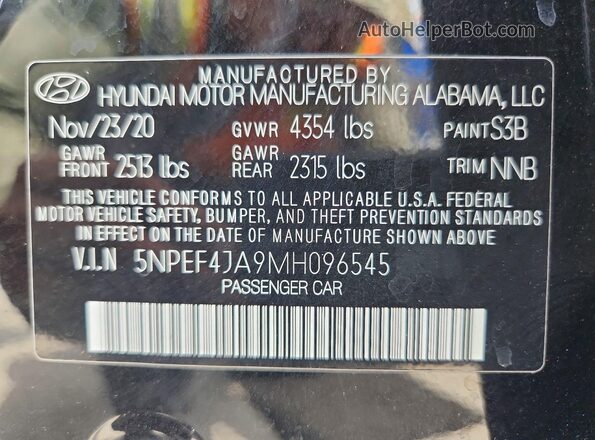5NPEF4JA9MH096545 2021 HYUNDAI SONATA Black Widok komory silnika
