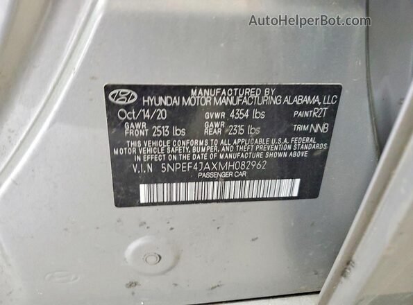 5NPEF4JAXMH082962 2021 HYUNDAI SONATA Серебряный Вид наклейки с VIN-кодом