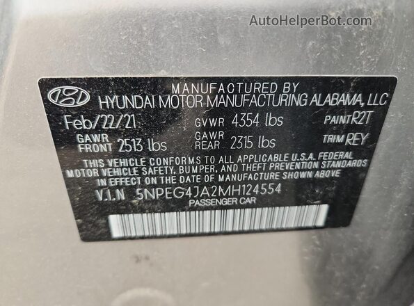 5NPEG4JA2MH124554 2021 HYUNDAI SONATA Silver Շարժիչի բաժամունքի տեսք