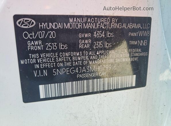 5NPEG4JA3MH079916 2021 HYUNDAI SONATA White ძრავის განყოფილების ხედი