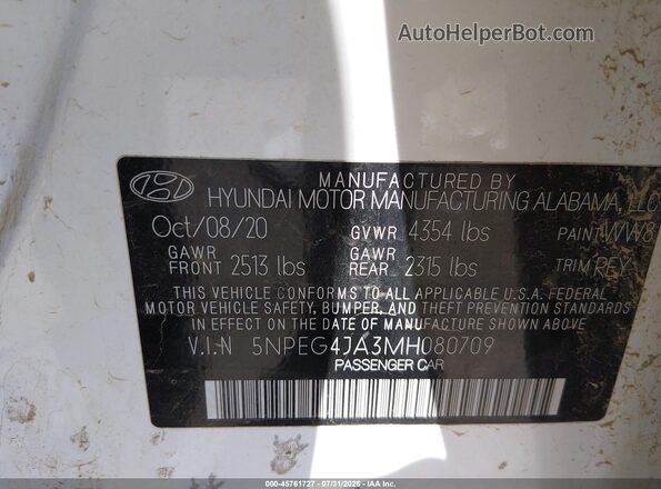 5NPEG4JA3MH080709 2021 HYUNDAI SONATA White Widok komory silnika