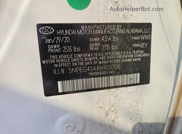 5NPEG4JA8LH030516 2020 HYUNDAI SONATA White Engine compartment view