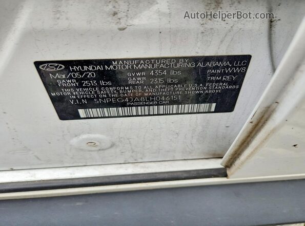 5NPEG4JA8LH046151 2020 HYUNDAI SONATA Белый Вид подкапотного пространства