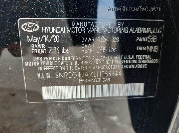 5NPEG4JAXLH053344 2020 HYUNDAI SONATA Black Widok komory silnika