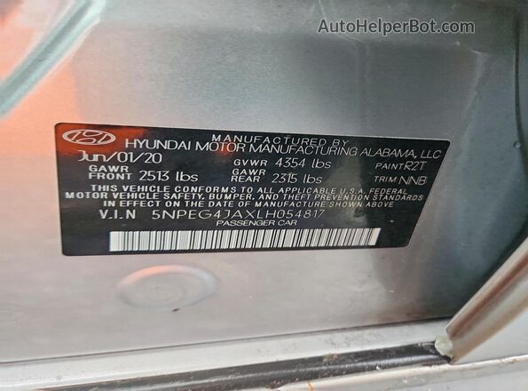 5NPEG4JAXLH054817 2020 HYUNDAI SONATA Silver Engine compartment view