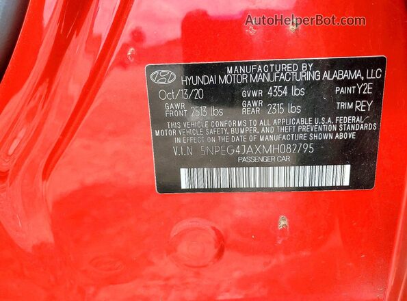5NPEG4JAXMH082795 2021 HYUNDAI SONATA Red Widok komory silnika