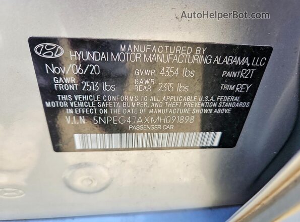 5NPEG4JAXMH091898 2021 HYUNDAI SONATA Silver Vista del compartimento del motor
