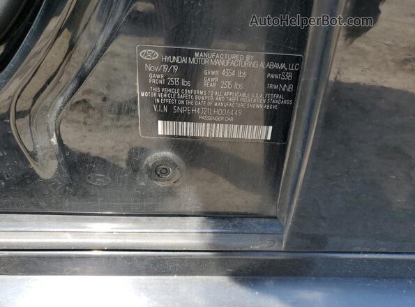 5NPEH4J21LH006449 2020 HYUNDAI SONATA Black VIN კოდის სტიკერის ხედი