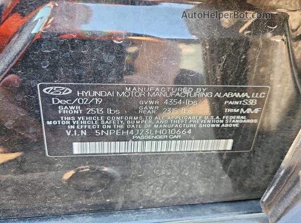 5NPEH4J23LH010664 2020 HYUNDAI SONATA Black Շարժիչի բաժամունքի տեսք