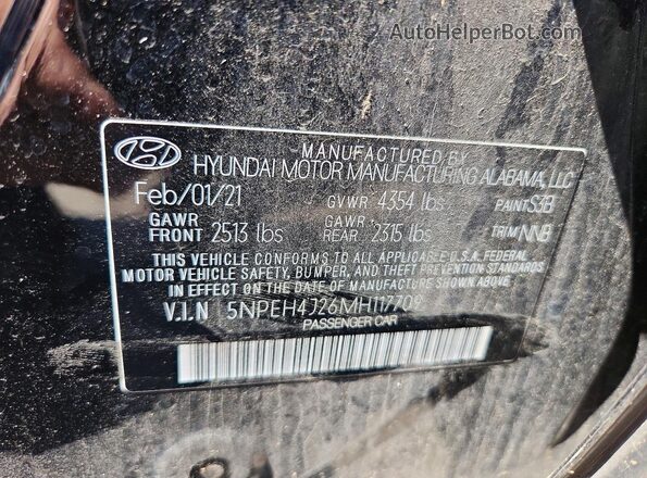 5NPEH4J26MH117709 2021 HYUNDAI SONATA Black ძრავის განყოფილების ხედი