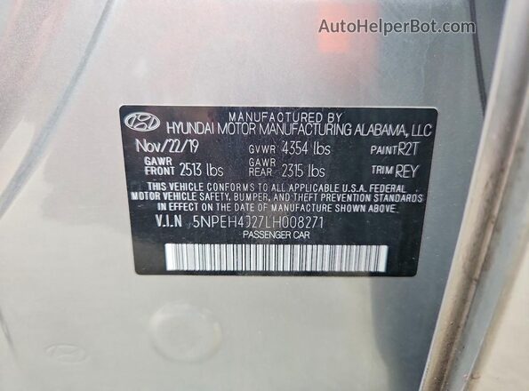 5NPEH4J27LH008271 2020 HYUNDAI SONATA Gray Engine compartment view